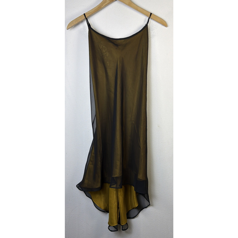 Vintage Victorias Secret Mustard Slip Dress Black Sheer large festival victorian - Picture 2 of 14